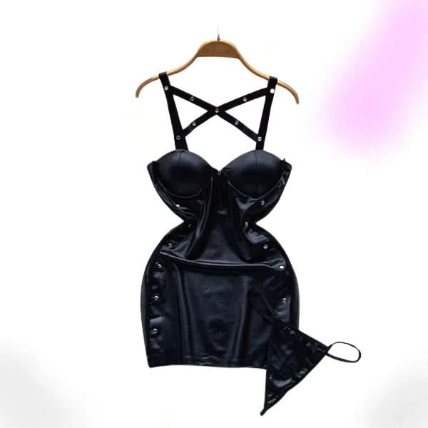 Dominatrix Dreams Lingerie Leather-Look Bodycon Night Dress 1 Dominatrix Dreams Lingerie Leather-Look Bodycon Night Dress
