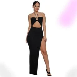 Night Queen Halter Maxi Dress