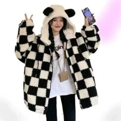 Kawaii Plaid Oversized Hoodie