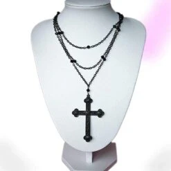Black Cross Multilayer Necklace
