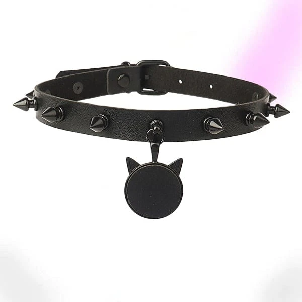Night Feline Rivet Leather Necklace 1 Night Feline Rivet Leather Necklace