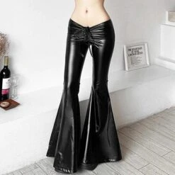 Danica PU Leather Drawstring Flare Pants -Gothic Clothing Store 1 1bf10dbb 2f67 484b 9d11 0589359d964f