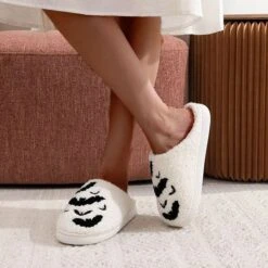 Spooky Bat Pattern Plush House Slippers -Gothic Clothing Store 1 4d849d6c 6e79 41b8 8297 51ffc0478adc