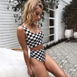B&W Plaid Swimsuit -Gothic Clothing Store 1 c50edc88 5be9 4c1d 8d2c a03be5ad96c8
