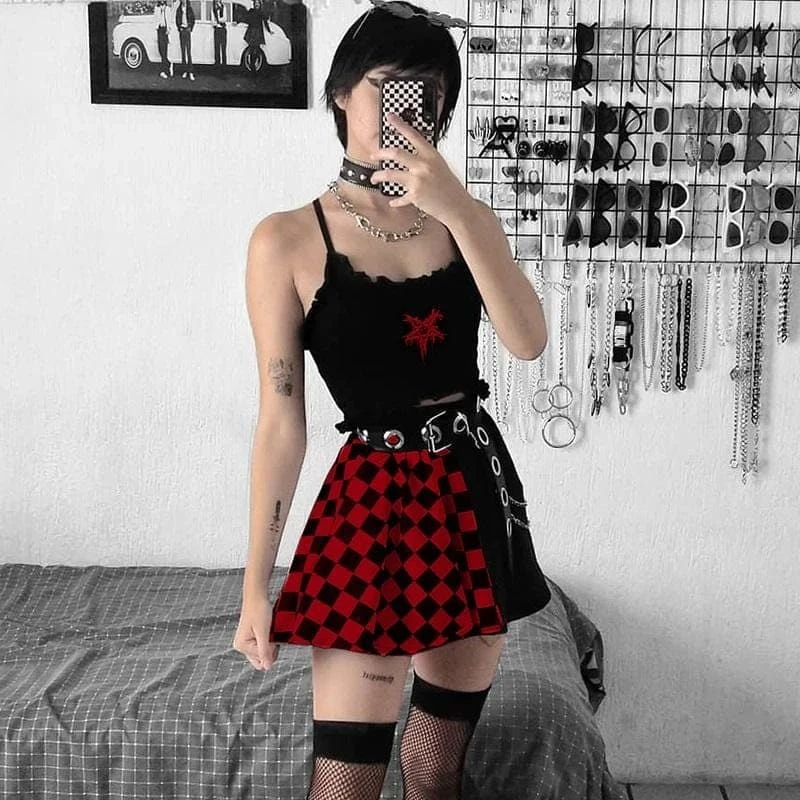 Red & Black Gothic Checkered Skirt 3 Red & Black Gothic Checkered Skirt - Image 3