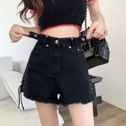 Lil Freak Fringe Denim Shorts -Gothic Clothing Store 2 78515c3d 84cd 4063 9611 2b76c8009fe7