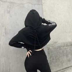Reflective Cropped Chained Hoodie -Gothic Clothing Store 2 9dd94092 a5a7 460f 85d2 19276b164a78