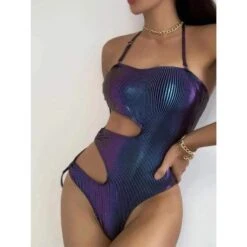 Ribbed Knot Side Shiny Swimsuit -Gothic Clothing Store 2 a31f5656 c55f 48ba 9c53 be720320f242