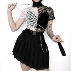 B&W Fishnet Sexy Crop Top -Gothic Clothing Store 2 f76b197e 85b8 44a2 b9cb 6195797924cf