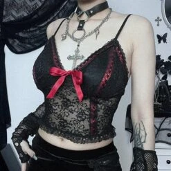 Red Bow Lace Camisole Top -Gothic Clothing Store 3 0b52d01a c1e9 43cf 81b1 34e28e806da0