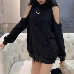 Moon Mystery Cold Shoulder Hoodie -Gothic Clothing Store 3 8e32859f 4e7c 4013 81fc 7036444f6382