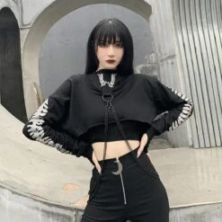 Reflective Cropped Chained Hoodie -Gothic Clothing Store 3 edb707f1 e111 4d84 b6bc 3b63029dc916