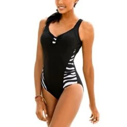 Zebra Print Tummy Control Swimsuit - V-Neck One-Piece Beachwear -Gothic Clothing Store 3 fb6d92d5 ef54 4a0d a916 a22cafa0976a
