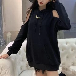 Moon Mystery Cold Shoulder Hoodie -Gothic Clothing Store 4 46545c36 1e53 4e93 bca9 8e984c39cfe3