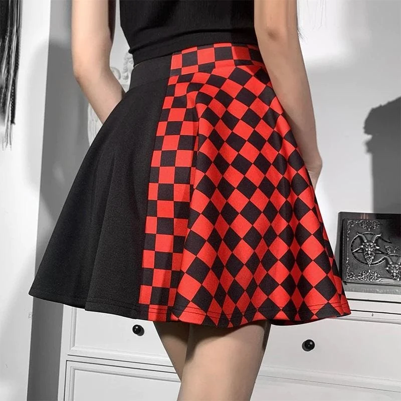 Red & Black Gothic Checkered Skirt 5 Red & Black Gothic Checkered Skirt - Image 5
