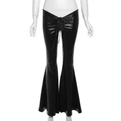 Danica PU Leather Drawstring Flare Pants -Gothic Clothing Store 4 806331c8 6f28 4b29 b1da c3a71dc39387