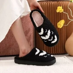 Spooky Bat Pattern Plush House Slippers -Gothic Clothing Store 4 855e0463 d0bb 47bd a0fe 0d7019b31132