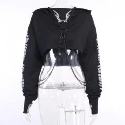 Reflective Cropped Chained Hoodie -Gothic Clothing Store 4 d5478331 6243 4072 9906 995ffcbc1f86