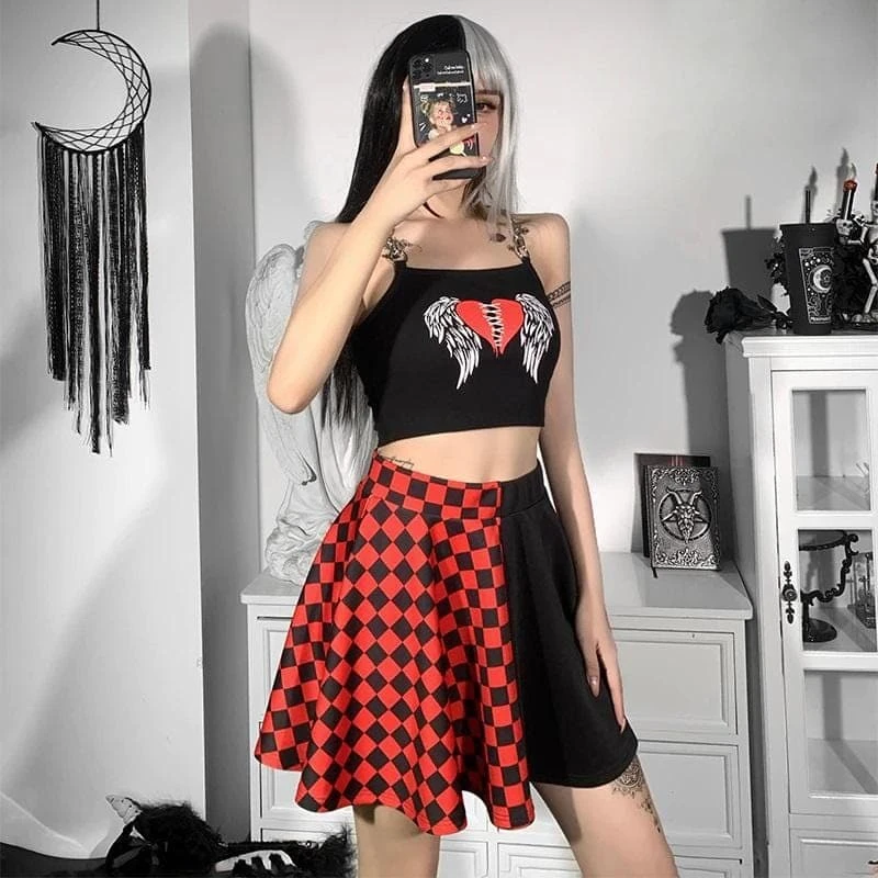 Red & Black Gothic Checkered Skirt 6 Red & Black Gothic Checkered Skirt - Image 6
