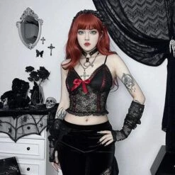 Red Bow Lace Camisole Top -Gothic Clothing Store 5 4ad0da51 1103 4f72 ad58 41ffc9698085