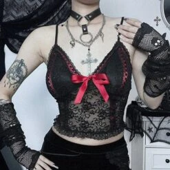 Red Bow Lace Camisole Top -Gothic Clothing Store 6 3ec92410 c0b5 4384 816b 497deb5fdad0