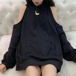 Moon Mystery Cold Shoulder Hoodie -Gothic Clothing Store 8 52b1bad6 aa05 4082 8879 c85183a9aab9