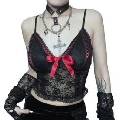 Red Bow Lace Camisole Top -Gothic Clothing Store 8 8858b86d 8c40 4b5b ae1f daf18e50150e