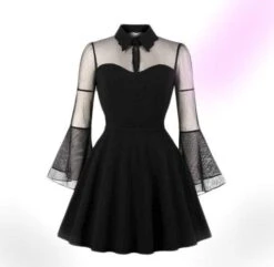 Gothic Flare Sleeve Draped Mini Dress