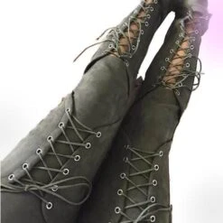 Gothic Lace Up Suede High Waist Pants -Gothic Clothing Store GothicLaceUpSuedeHighWaistPants