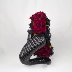 GOTHIC HORNS HEADDRESS WITH OPTIONAL BLACK VEIL (ROSE RED) -Gothic Clothing Store IMG 7314