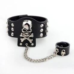 Holy Terror Leather Cuff Bracelet -Gothic Clothing Store Pulseira pesada de metal preta e marrom bracelete de couro masculino do caveira com declara o.jpg 640x640 6