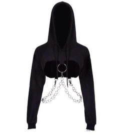 Gothic O-ring And Chain Crop Hoodie 9 Gothic O-ring And Chain Crop Hoodie -Gothic Clothing Store Screenshot 10 63237b93 6fe1 4469 b72c 22f4e8777ace