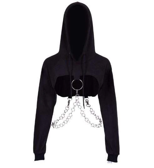 Gothic O-ring And Chain Crop Hoodie 3 Gothic O-ring And Chain Crop Hoodie - Image 3
