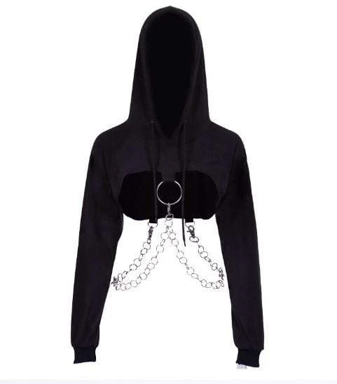 Gothic O-ring And Chain Crop Hoodie 4 Gothic O-ring And Chain Crop Hoodie - Image 4