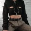 Gothic O-ring And Chain Crop Hoodie