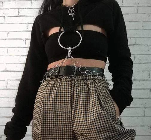 Gothic O-ring And Chain Crop Hoodie 2 Gothic O-ring And Chain Crop Hoodie - Image 2