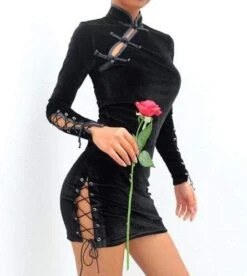 Gothic Buckle Lace Up Velvet Dress -Gothic Clothing Store Screenshot 4 70ee063e 1642 4304 ae09 77ac11c71188