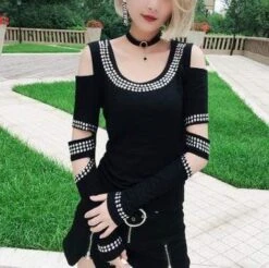Gothic Diamonds Off Shoulder T-Shirt -Gothic Clothing Store Screenshot 71