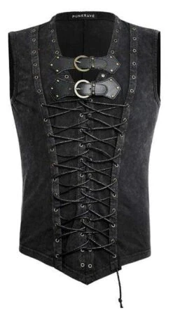 Steampunk Front Strap Vest (Mens) -Gothic Clothing Store Steampunk Front Strap Vest Mens