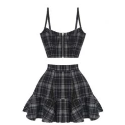 Looking Plaid Outfit -Gothic Clothing Store StreetwearSkirtsSets1