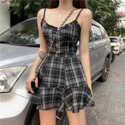 Looking Plaid Outfit -Gothic Clothing Store StreetwearSkirtsSets4