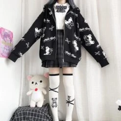 Dark Bear Kawaii Hoodie -Gothic Clothing Store Sudadera g tica con capucha para mujer ropa de terciopelo a la moda Oto o Preppy.jpg Q90.jpg 2