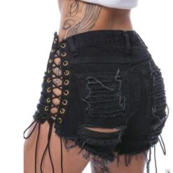 Lace Up Torn Black Short -Gothic Clothing Store Untitled design 12