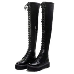ELECTRA Black Lace Up Over The Knee Boots -Gothic Clothing Store Untitled design 30