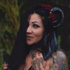 GOTHIC HORNS HEADDRESS WITH OPTIONAL BLACK VEIL (ROSE RED) -Gothic Clothing Store Untitleddesign 2021 04 22T084117.616