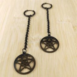 Wicca Star Lock Earrings -Gothic Clothing Store Witch pendientes de acero inoxidable para mujer aretes largos negros pentagrama joyer a acero inoxidable E613015.jpg Q90.jpg 1