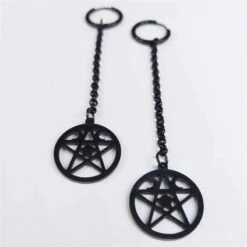 Wicca Star Lock Earrings -Gothic Clothing Store Witch pendientes de acero inoxidable para mujer aretes largos negros pentagrama joyer a acero inoxidable E613015.jpg Q90.jpg 2
