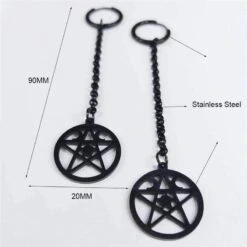 Wicca Star Lock Earrings -Gothic Clothing Store Witch pendientes de acero inoxidable para mujer aretes largos negros pentagrama joyer a acero inoxidable E613015 jpg Q90 jpg